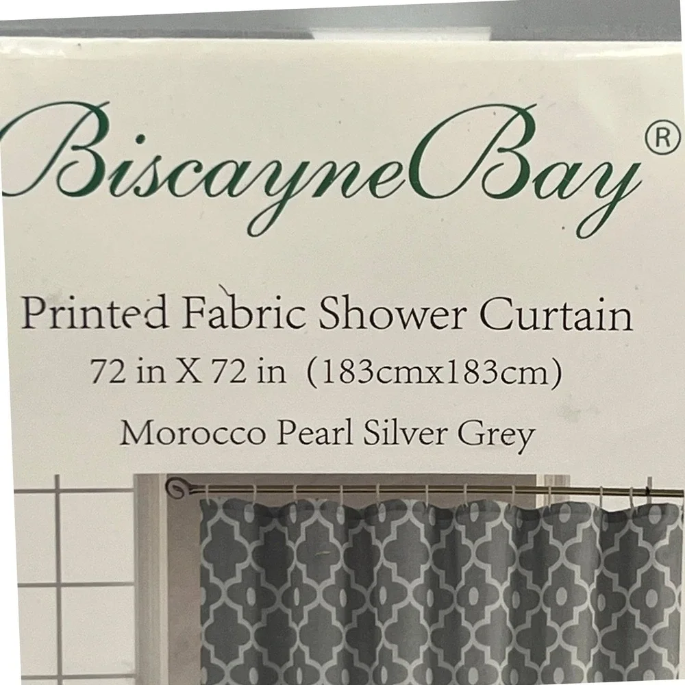 Biscayne Bay Fabric Shower Curtain 72x72 Grey Morocco Pearl New